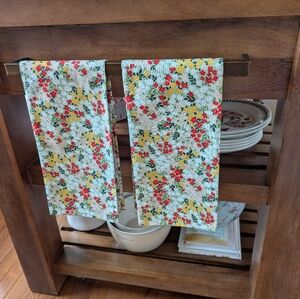 MINTED. BRAND NEW-Floral Kitchen Towels Green, Yellow, Coral